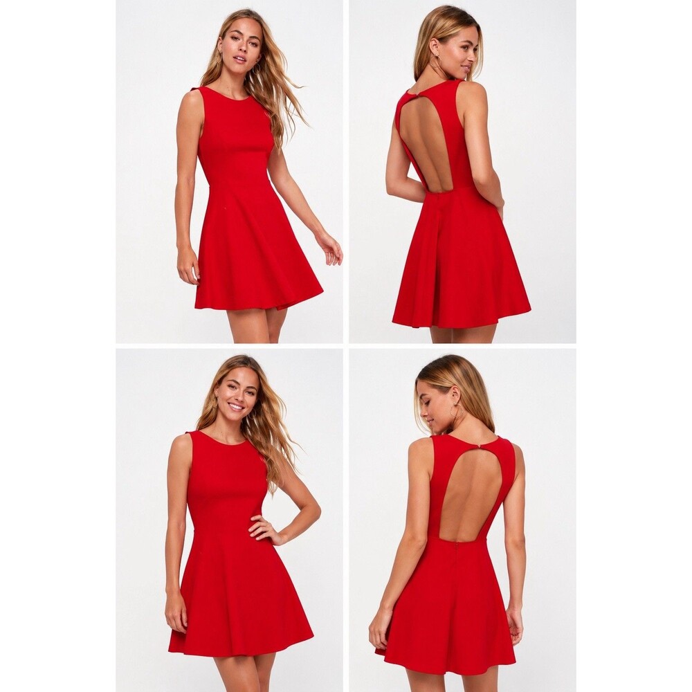 Lulus Living for Love Red Backless Skater Dress Size S NWT
